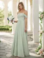 A-Line/Princess Chiffon Ruched Off-the-Shoulder Sleeveless Floor-Length Bridesmaid Dresses