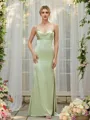 Sheath/Column Silk like Satin Ruched V-neck Sleeveless Floor-Length Bridesmaid Dresses
