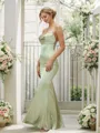 Sheath/Column Silk like Satin Ruched V-neck Sleeveless Floor-Length Bridesmaid Dresses