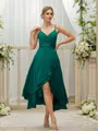 A-Line/Princess Satin Chiffon Ruched V-neck Sleeveless Asymmetrical Bridesmaid Dresses