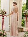 A-Line/Princess Ruched V-neck Short Sleeves Floor-Length Bridesmaid Dresses