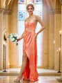 A-Line/Princess Silk Like Satin Ruched V-neck Sleeveless Asymmetrical Bridesmaid Dresses