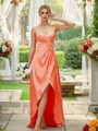 A-Line/Princess Silk Like Satin Ruched V-neck Sleeveless Asymmetrical Bridesmaid Dresses