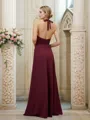 A-Line/Princess Stretch Crepe Ruched Halter Sleeveless Floor-Length Bridesmaid Dresses