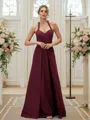 A-Line/Princess Stretch Crepe Ruched Halter Sleeveless Floor-Length Bridesmaid Dresses