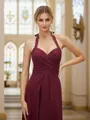 A-Line/Princess Stretch Crepe Ruched Halter Sleeveless Floor-Length Bridesmaid Dresses