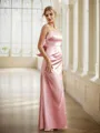 Sheath/Column Silk Like Satin Ruched Spaghetti Straps Sleeveless Floor-Length Bridesmaid Dresses