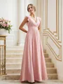 A-Line/Princess Chiffon Ruched V-neck Sleeveless Floor-Length Bridesmaid Dresses