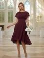A-Line/Princess Chiffon Ruched Scoop Short Sleeves Asymmetrical Bridesmaid Dresses