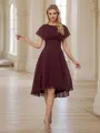 A-Line/Princess Chiffon Ruched Scoop Short Sleeves Asymmetrical Bridesmaid Dresses
