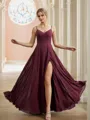 A-Line/Princess Chiffon Ruched V-neck Sleeveless Floor-Length Bridesmaid Dresses