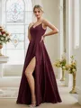 A-Line/Princess Chiffon Ruched V-neck Sleeveless Floor-Length Bridesmaid Dresses