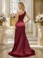 Sheath/Column Silk Like Satin Ruched One-Shoulder Sleeveless Sweep Train Bridesmaid Dresses