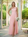 A-Line/Princess Chiffon Lace One-Shoulder Sleeveless Floor-Length Bridesmaid Dresses
