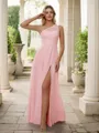 A-Line/Princess Chiffon Lace One-Shoulder Sleeveless Floor-Length Bridesmaid Dresses