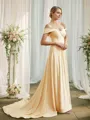 A-Line/Princess Jersey Ruched Off-the-Shoulder Sleeveless Court Train Bridesmaid Dresses