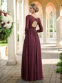A-Line/Princess Chiffon Lace V-neck Long Sleeves Floor-Length Bridesmaid Dresses