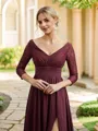 A-Line/Princess Chiffon Lace V-neck Long Sleeves Floor-Length Bridesmaid Dresses