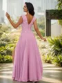 A-Line/Princess Chiffon Applique V-neck Sleeveless Floor-Length Bridesmaid Dresses
