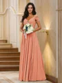 A-Line/Princess Chiffon Ruched V-neck Sleeveless Floor-Length Bridesmaid Dresses