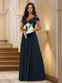 A-Line/Princess Chiffon Ruched V-neck Sleeveless Floor-Length Bridesmaid Dresses
