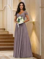 A-Line/Princess Chiffon Ruched V-neck Sleeveless Floor-Length Bridesmaid Dresses