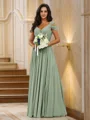 A-Line/Princess Chiffon Ruched V-neck Sleeveless Floor-Length Bridesmaid Dresses
