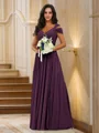 A-Line/Princess Chiffon Ruched V-neck Sleeveless Floor-Length Bridesmaid Dresses