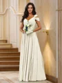 A-Line/Princess Chiffon Ruched V-neck Sleeveless Floor-Length Bridesmaid Dresses