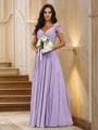 A-Line/Princess Chiffon Ruched V-neck Sleeveless Floor-Length Bridesmaid Dresses