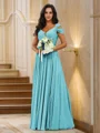 A-Line/Princess Chiffon Ruched V-neck Sleeveless Floor-Length Bridesmaid Dresses