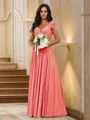 A-Line/Princess Chiffon Ruched V-neck Sleeveless Floor-Length Bridesmaid Dresses