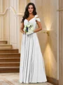 A-Line/Princess Chiffon Ruched V-neck Sleeveless Floor-Length Bridesmaid Dresses
