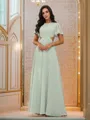 A-Line/Princess Chiffon Scoop Short Sleeves Floor-Length Bridesmaid Dresses