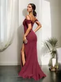 Sheath/Column Stretch Crepe Ruched V-neck Sleeveless Sweep/Brush Train Bridesmaid Dresses