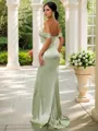 Sheath/Column Silk Like Satin Ruched Off-the-Shoulder Sleeveless Sweep/Brush Train Bridesmaid Dresses