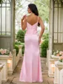 Sheath/Column Silk Like Satin Ruched V-neck Sleeveless Floor-Length Bridesmaid Dresses