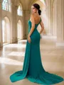 Sheath/Column Chiffon Beading One-Shoulder Sleeveless Court Train Bridesmaid Dresses