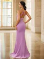 Sheath/Column Chiffon Applique V-neck Sleeveless Sweep/Brush Train Bridesmaid Dresses