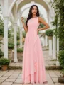 A-Line/Princess Chiffon Ruffles Scoop Sleeveless Floor-Length Bridesmaid Dresses