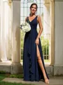 A-Line/Princess Chiffon Ruffles V-neck Sleeveless Floor-Length Bridesmaid Dresses