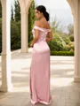 Sheath/Column Silk Like Satin Ruched Off-the-Shoulder Sleeveless Floor-Length Bridesmaid Dresses