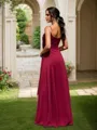 A-Line/Princess Chiffon Ruched V-neck Sleeveless Floor-Length Bridesmaid Dresses
