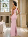 Sheath/Column Stretch Crepe Bowknot One-Shoulder Sleeveless Floor-Length Bridesmaid Dresses