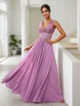 A-Line/Princess Chiffon Applique V-neck Sleeveless Floor-Length Bridesmaid Dresses