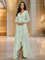 A-Line/Princess Chiffon Ruched V-neck Long Sleeves Asymmetrical Bridesmaid Dresses