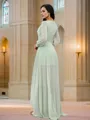 A-Line/Princess Chiffon Ruched V-neck Long Sleeves Asymmetrical Bridesmaid Dresses