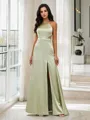 A-Line/Princess Silk Like Satin Halter Sleeveless Floor-Length Bridesmaid Dresses