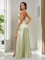 A-Line/Princess Silk Like Satin Halter Sleeveless Floor-Length Bridesmaid Dresses