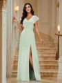 A-Line/Princess Chiffon Ruched V-neck Short Sleeves Floor-Length Bridesmaid Dresses
